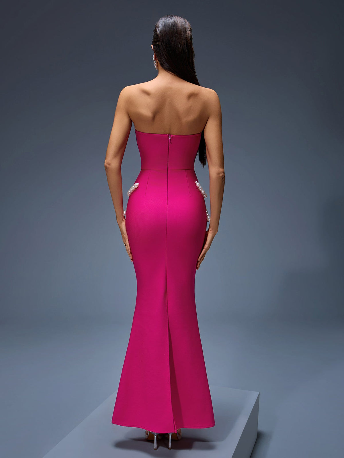Octavia Montclair — Elegant Pearl-Accented Bandage Maxi Dress, alternate view 4