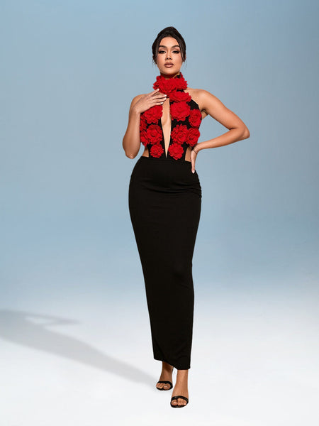 3D Flower-Shaped Cutout Bandage Dress for a Stunning Look