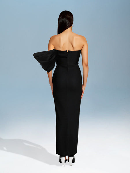 Asymmetrical Flower and Beaded Wrap Dress