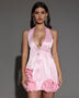 Deep V Cut Satin Fabric Button-Front Dress - Elegant Mini Dress for Any Occasion