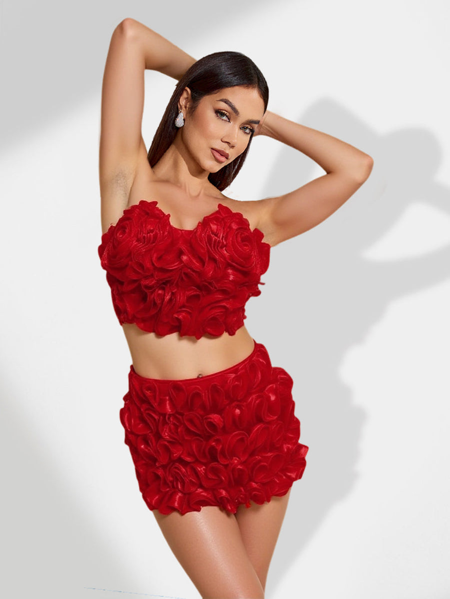 Lavinia Delacroix — Heart-shaped bandage set with floral patterns Red Mini Dress, alternate view 2
