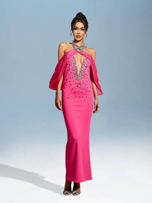 Bandage dress with slit and crystal embellishments