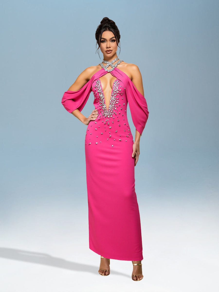 Valeria Bellamy — Bandage dress with slit and crystal embellishments, alternate view 2