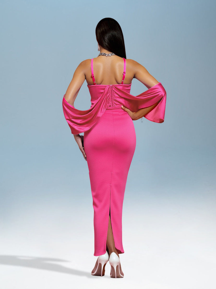 Bandage dress with slit and crystal embellishments