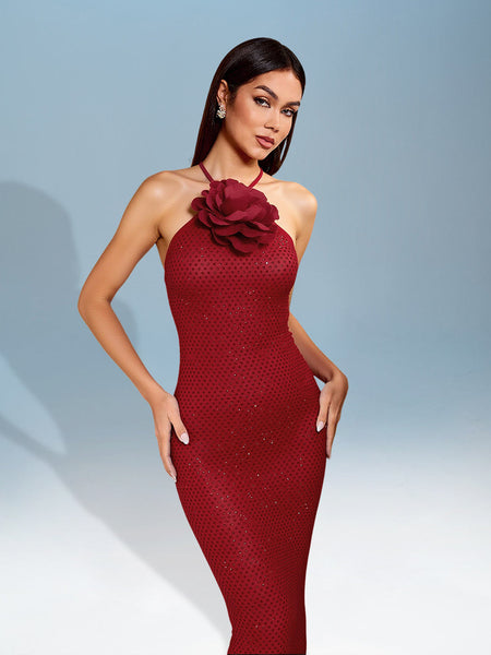 3D Floral Knit Dress with Glittering Rhinestones