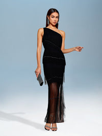 Evangeline Delacroix — Layered fringe bandage long dress