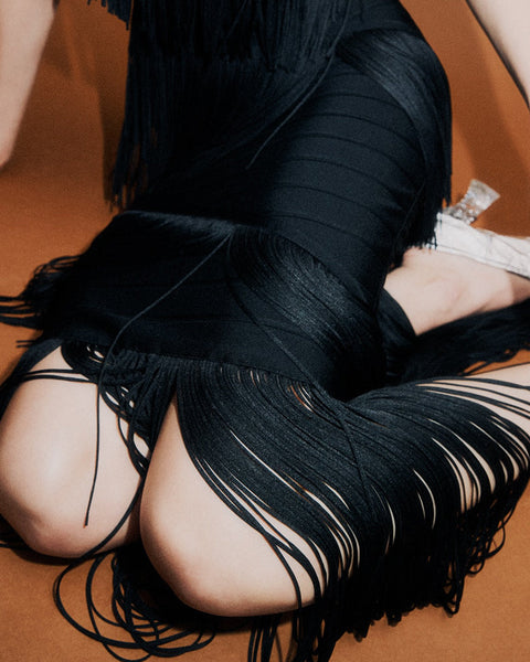 Ein-Schulter-Fransen-Bandage-Kleid