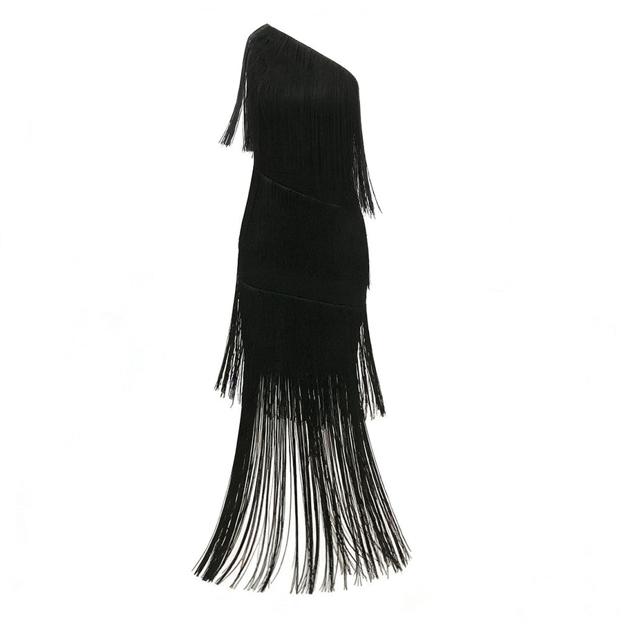 One Shoulder Tassels Bandage Dress