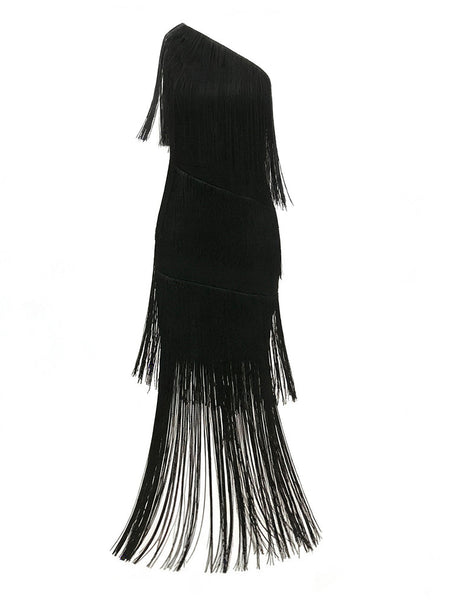 One Shoulder Tassels Bandage Dress