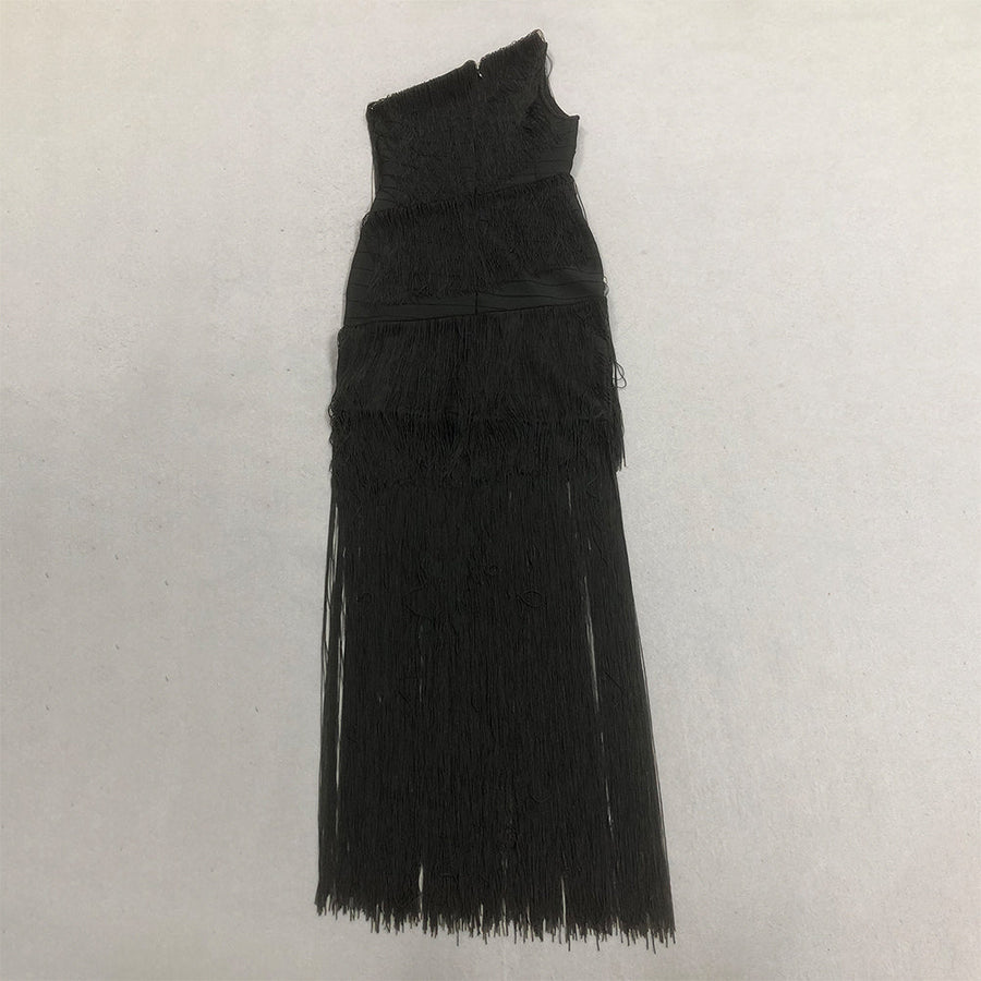 One Shoulder Tassels Bandage Dress