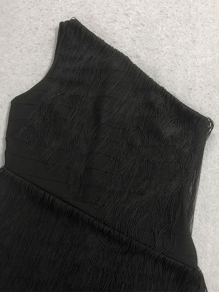 One Shoulder Tassels Bandage Dress