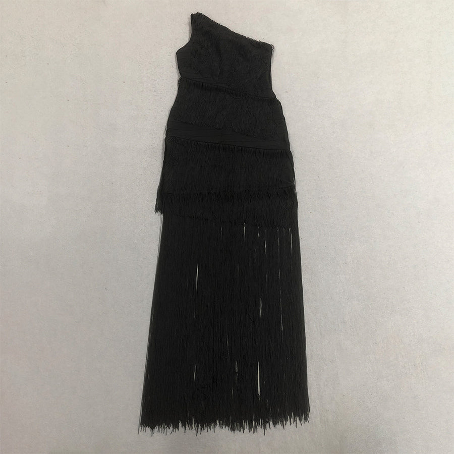 One Shoulder Tassels Bandage Dress