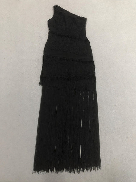 One Shoulder Tassels Bandage Dress