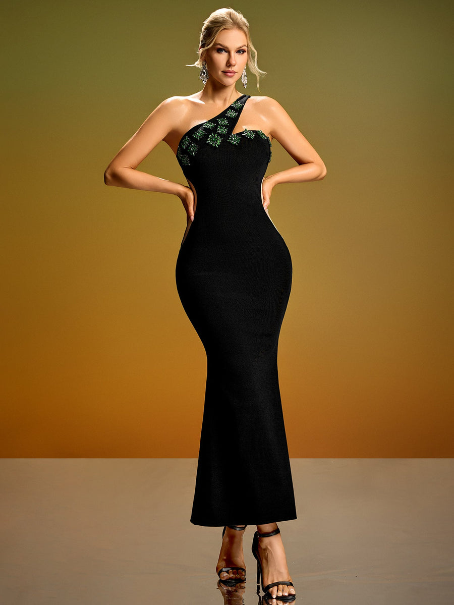 Solène Fontaine — Emerald Whisper Black Maxi Dress
