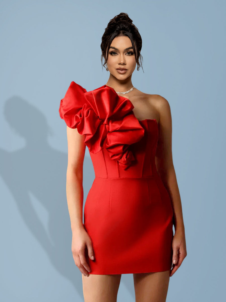 Mini Dress with Exaggerated Ruffles and Fitted Band