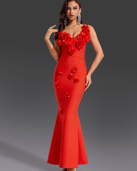 Floral Fishtail Bandage Maxi Dress