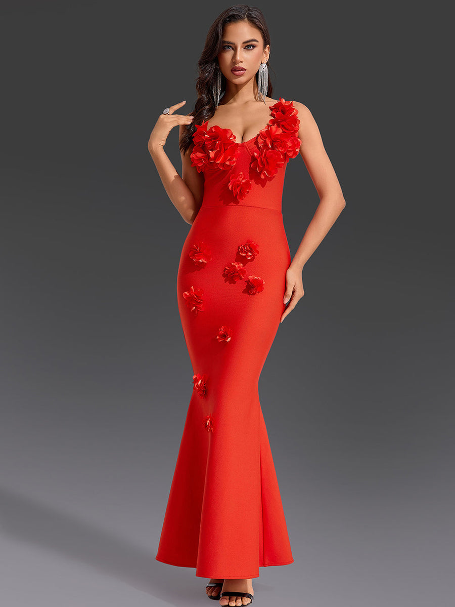 Claudette Moreau — Floral Fishtail Bandage Maxi Dress