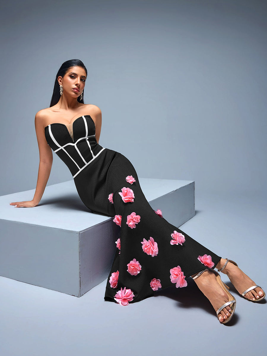 Strapless Bandage Mermaid Dress with Flowers for Floral Elegance
