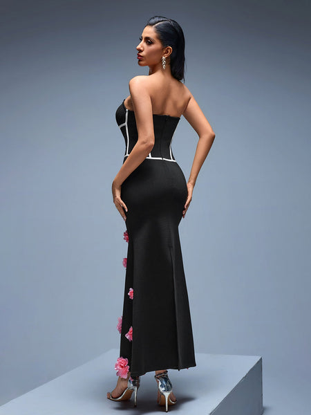 Strapless Bandage Mermaid Dress with Flowers for Floral Elegance