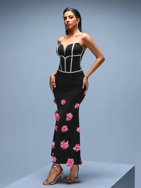 Strapless Bandage Mermaid Dress with Flowers for Floral Elegance