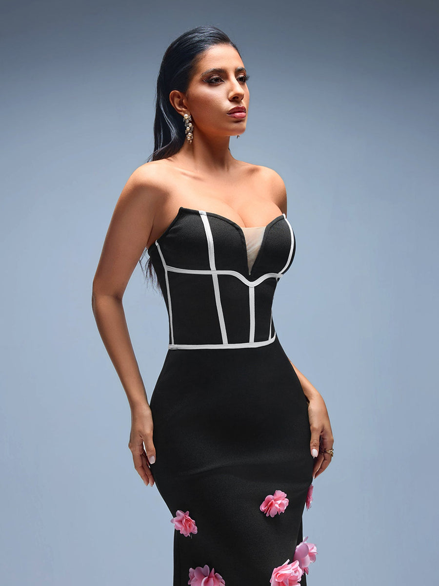 Strapless Bandage Mermaid Dress with Flowers for Floral Elegance