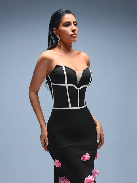 Strapless Bandage Mermaid Dress with Flowers for Floral Elegance