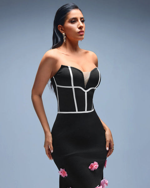 Strapless Bandage Mermaid Dress with Flowers for Floral Elegance