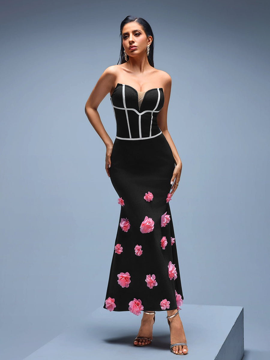 Strapless Bandage Mermaid Dress with Flowers for Floral Elegance
