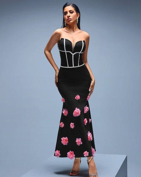 Strapless Bandage Mermaid Dress with Flowers for Floral Elegance