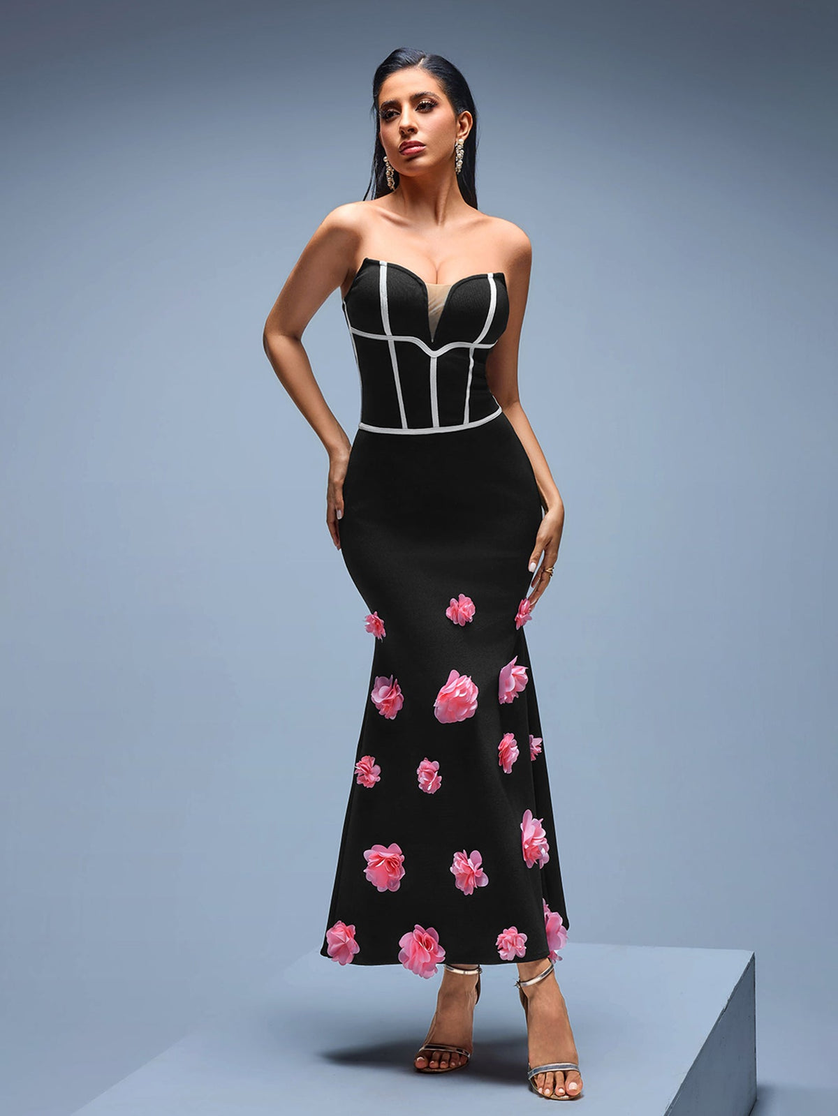 Wisteria Montclair — Strapless Bandage Mermaid Dress with Flowers for Floral Elegance, alternate view 6