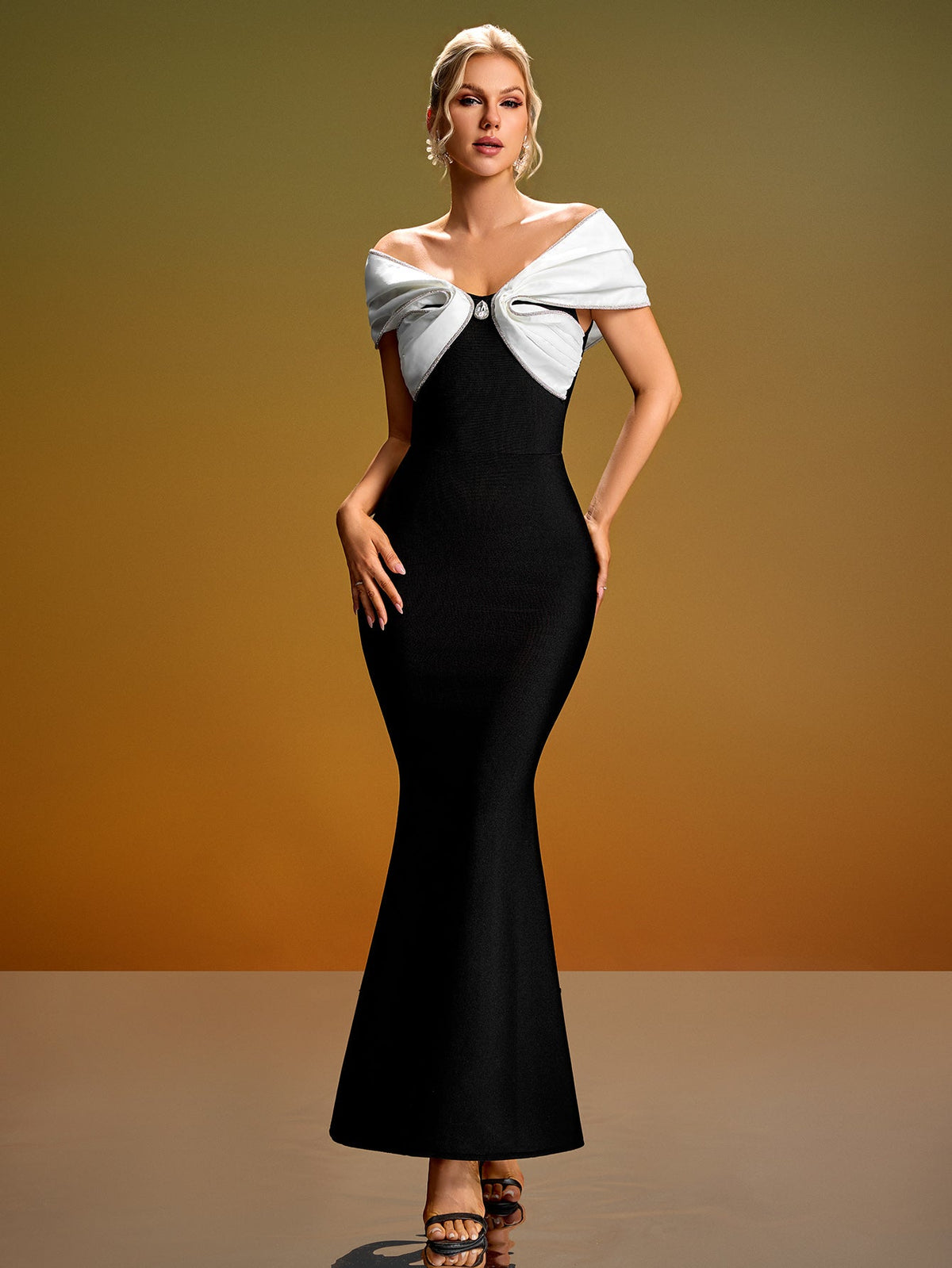 Sabine Fontaine — Empress Aurelia Black White Formal Evening Gown, alternate view 5