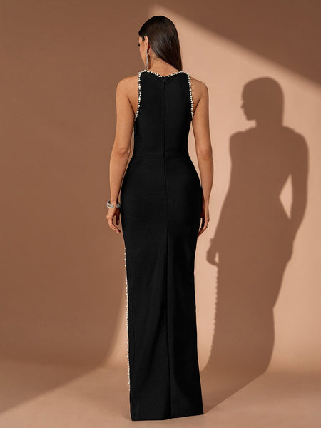 Pearl Embroidered Face-motif Bandage Dress