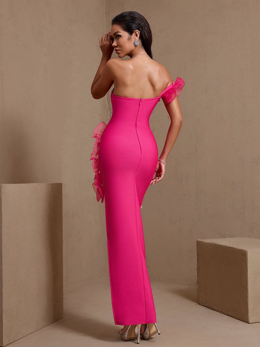 Pearl Embellished Asymmetric Bandage Dress