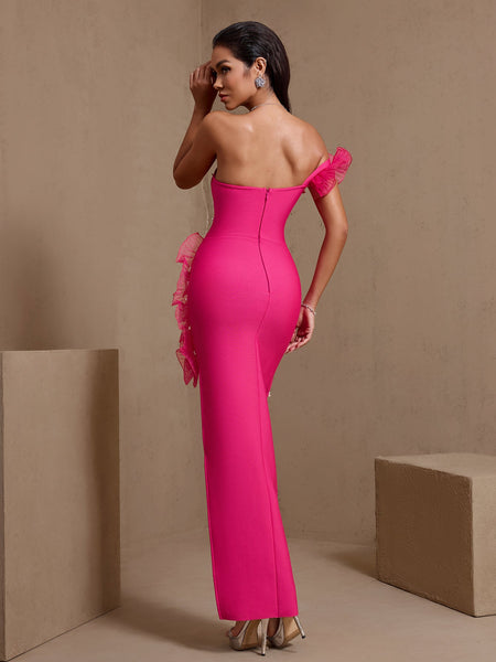 Pearl Embellished Asymmetric Bandage Dress