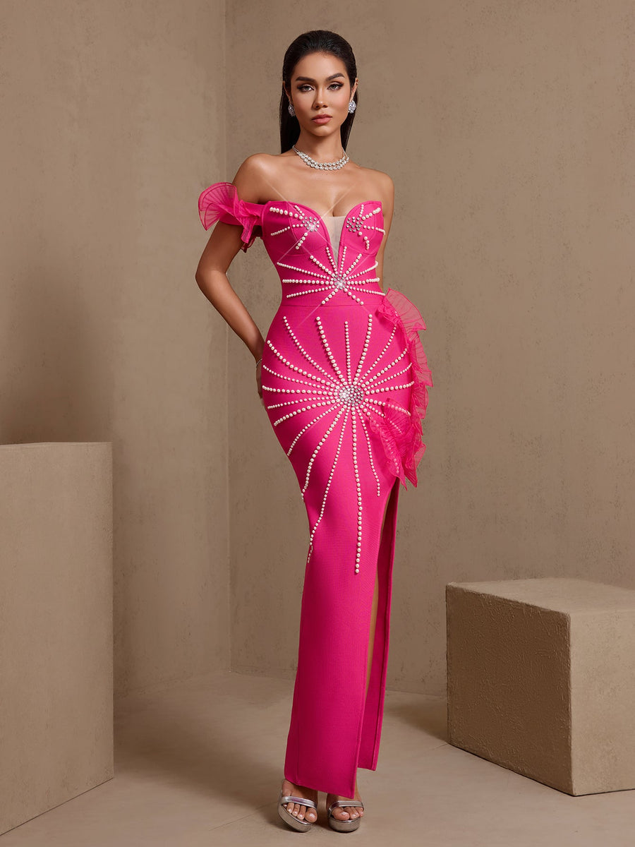 Pearl Embellished Asymmetric Bandage Dress