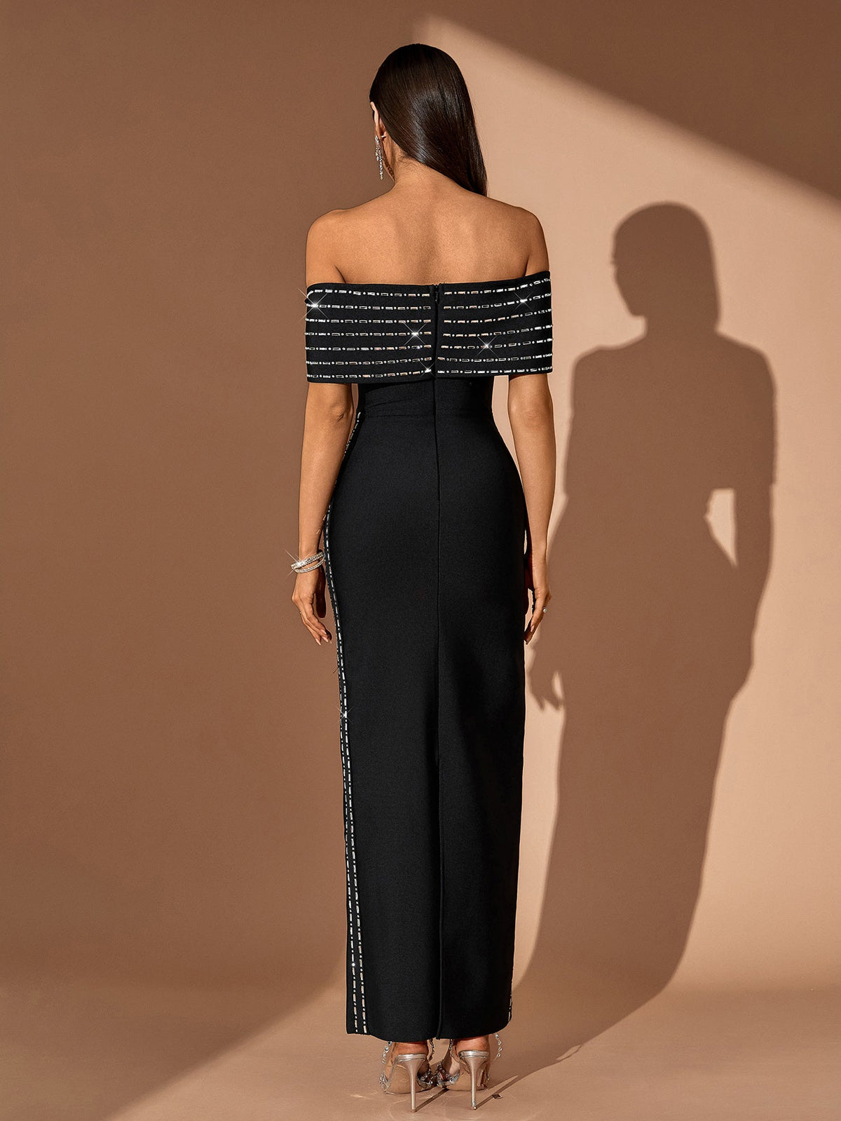 Claudette Fontaine — Off Shoulder Rhinestone Chain Bandage Dress, alternate view 4