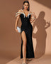 Pearl Embellished High-Slit Bandage Dress