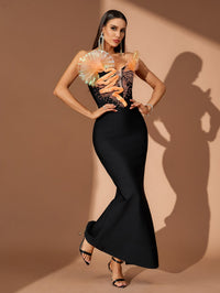 Elise Fontaine — Strapless Fan-shaped Bandage Maxi Dress