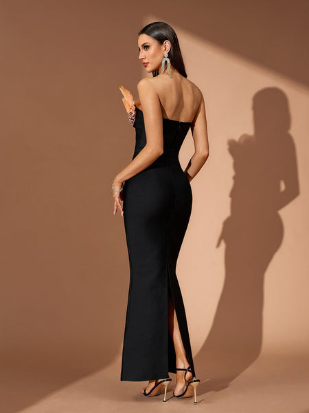 Strapless Fan-shaped Bandage Maxi Dress