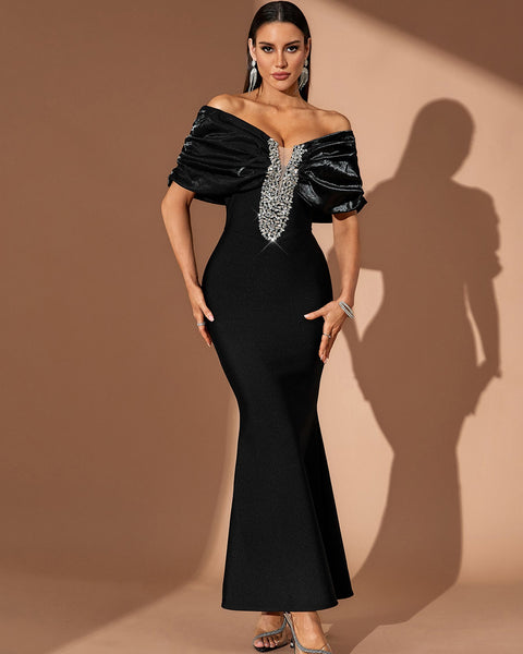 Off Shoulder Crystal Bandage Fishtail Dress