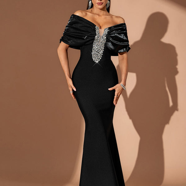 Off Shoulder Crystal Bandage Fishtail Dress