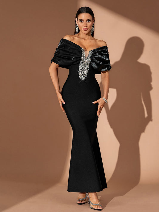 Off Shoulder Crystal Bandage Fishtail Dress