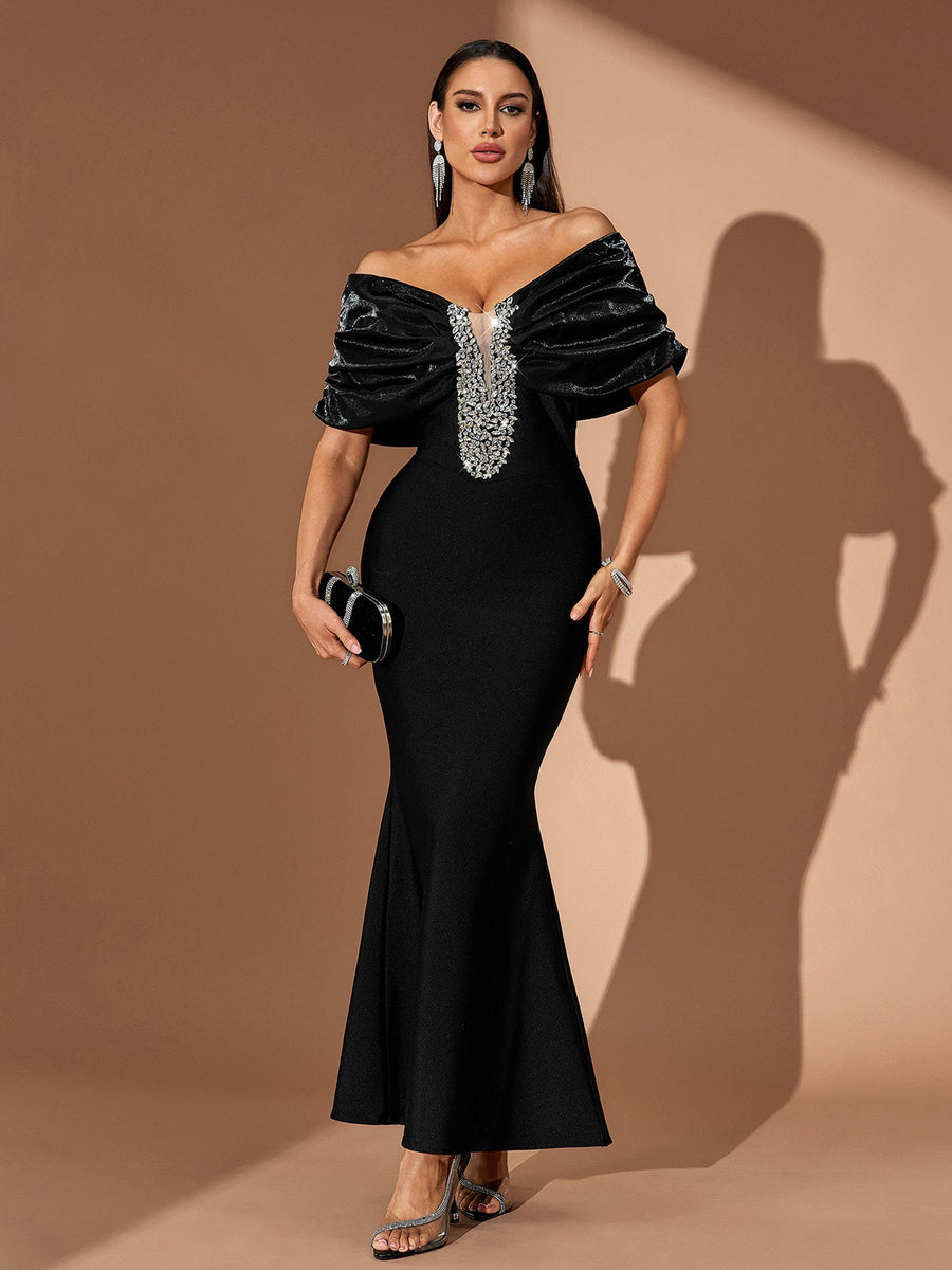 Off Shoulder Crystal Bandage Fishtail Dress