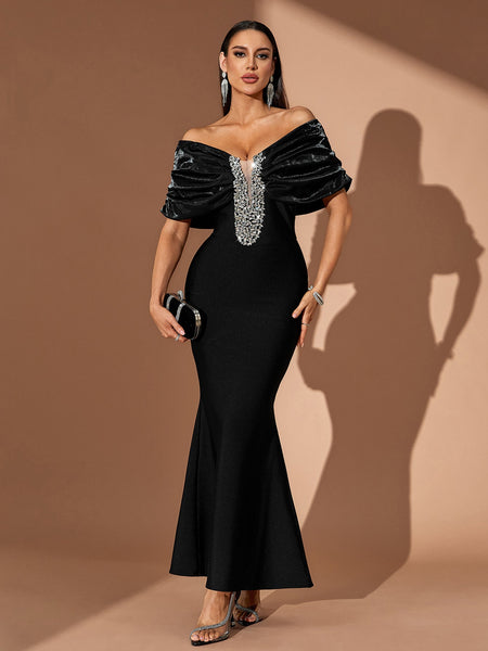 Off Shoulder Crystal Bandage Fishtail Dress