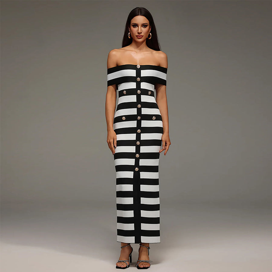 Nadine Moreau — Button-Front Striped Bandage Dress