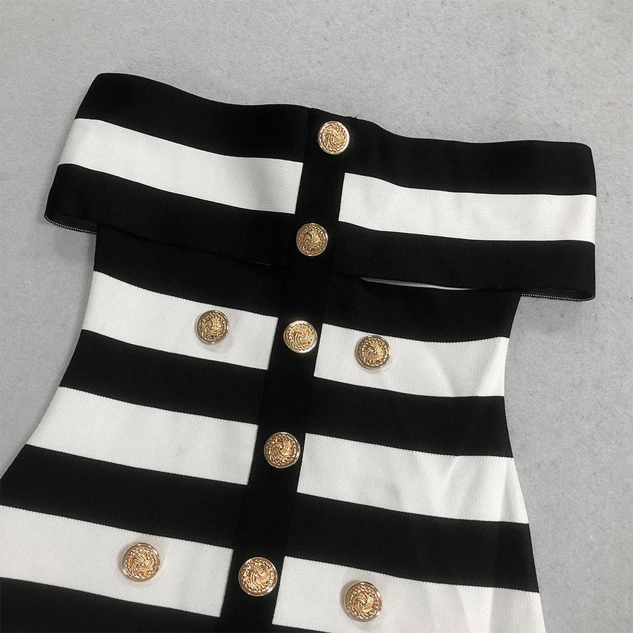 Button-Front Striped Bandage Dress