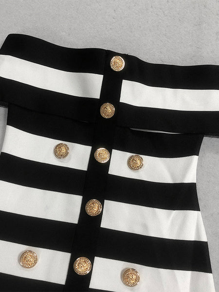 Button-Front Striped Bandage Dress