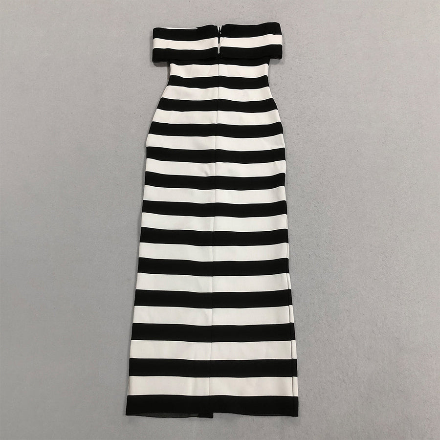 Button-Front Striped Bandage Dress