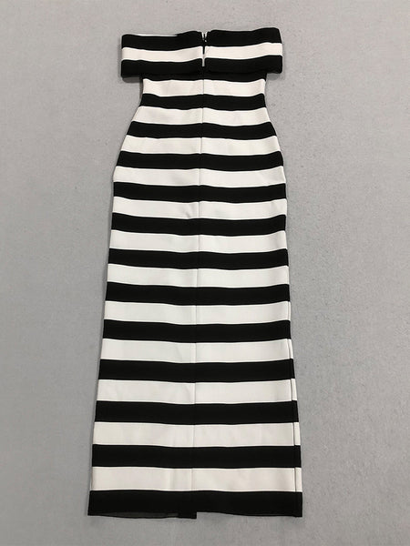 Button-Front Striped Bandage Dress