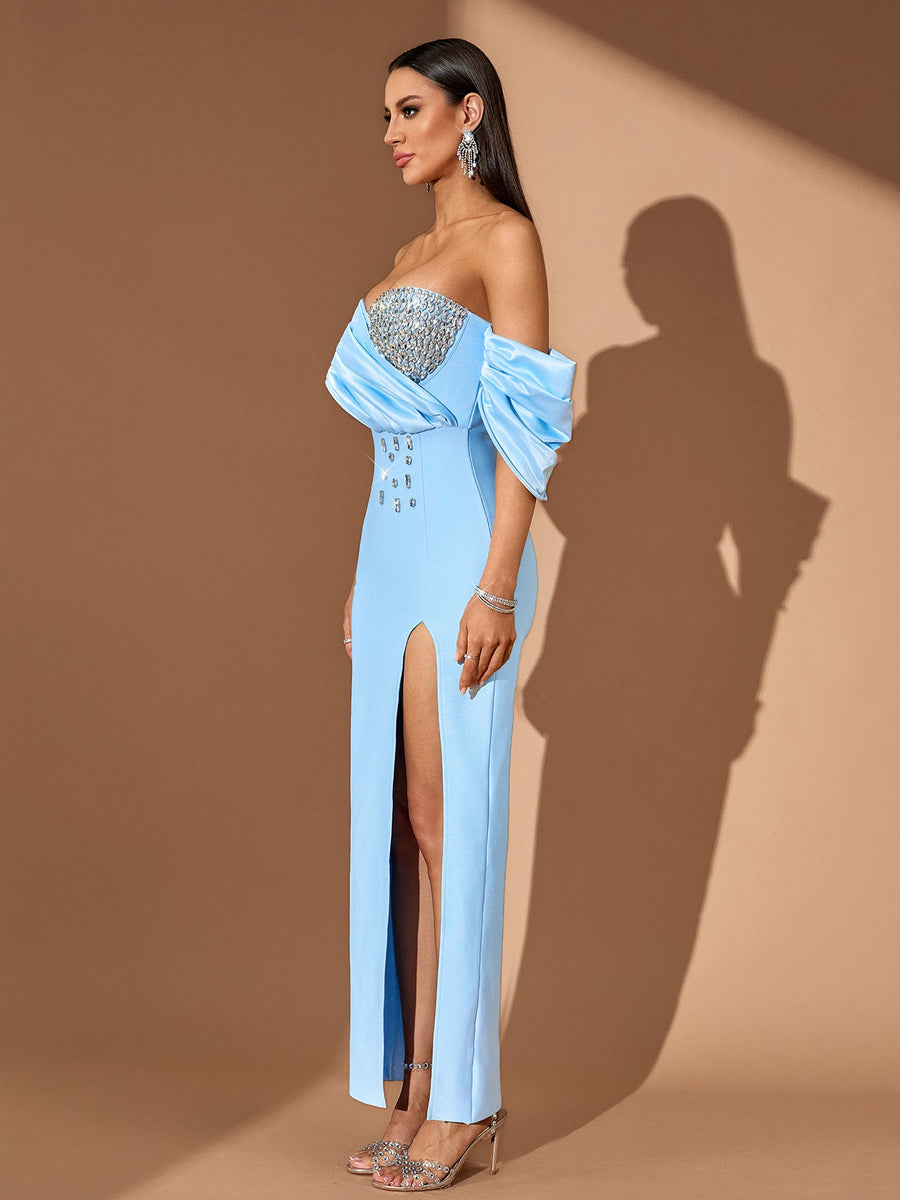 Off Shoulder Crystal Bustier Bandage Dress